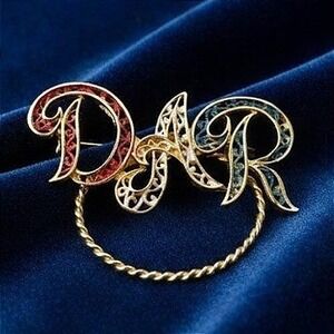 DAR Large Monogram Brooch Daughters of the American Revolution Patriotic Wreath